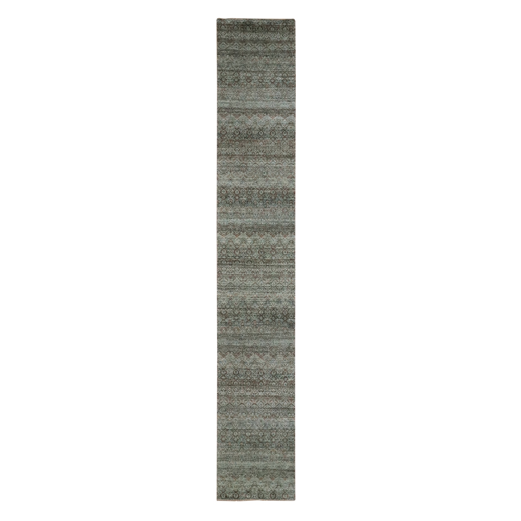 Medium Gray, Tone on Tone, Hand Knotted, Kohinoor Herat Pattern, Small Geometric Repetitive Diamond Design, Soft Wool, Narrow and XL Runner, Oriental Rug